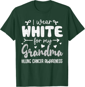I Wear White for Grandma Lung Cancer Awareness White Ribbon T-Shirt - T-Shirt | Forest