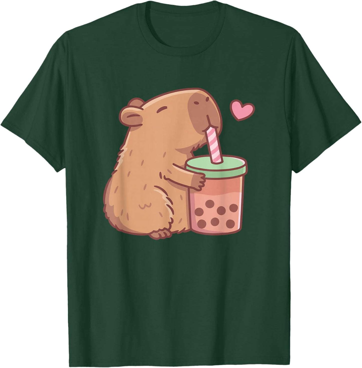 Cute Boba Capybara Drinking Bubble Tea Funny Animal Kids T-Shirt - T-Shirt | Forest