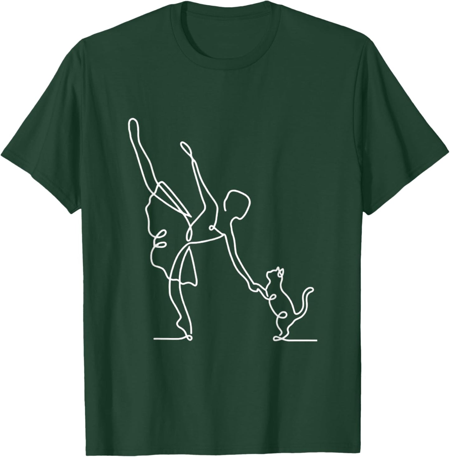 Minimalist Ballerina and Cat Line Art Ballet Dancer Pet Love T-Shirt - T-Shirt | Forest