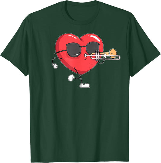 Trombone Heart Player Trombonist Valentine's Day Sunglasses T-Shirt - T-Shirt | Forest