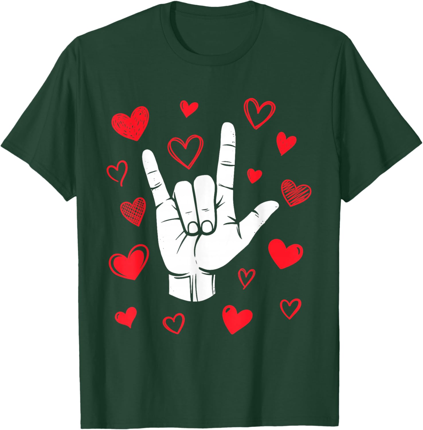 I Love You Sign Language Valentine's Day ASL Hearts T-Shirt - T-Shirt | Forest