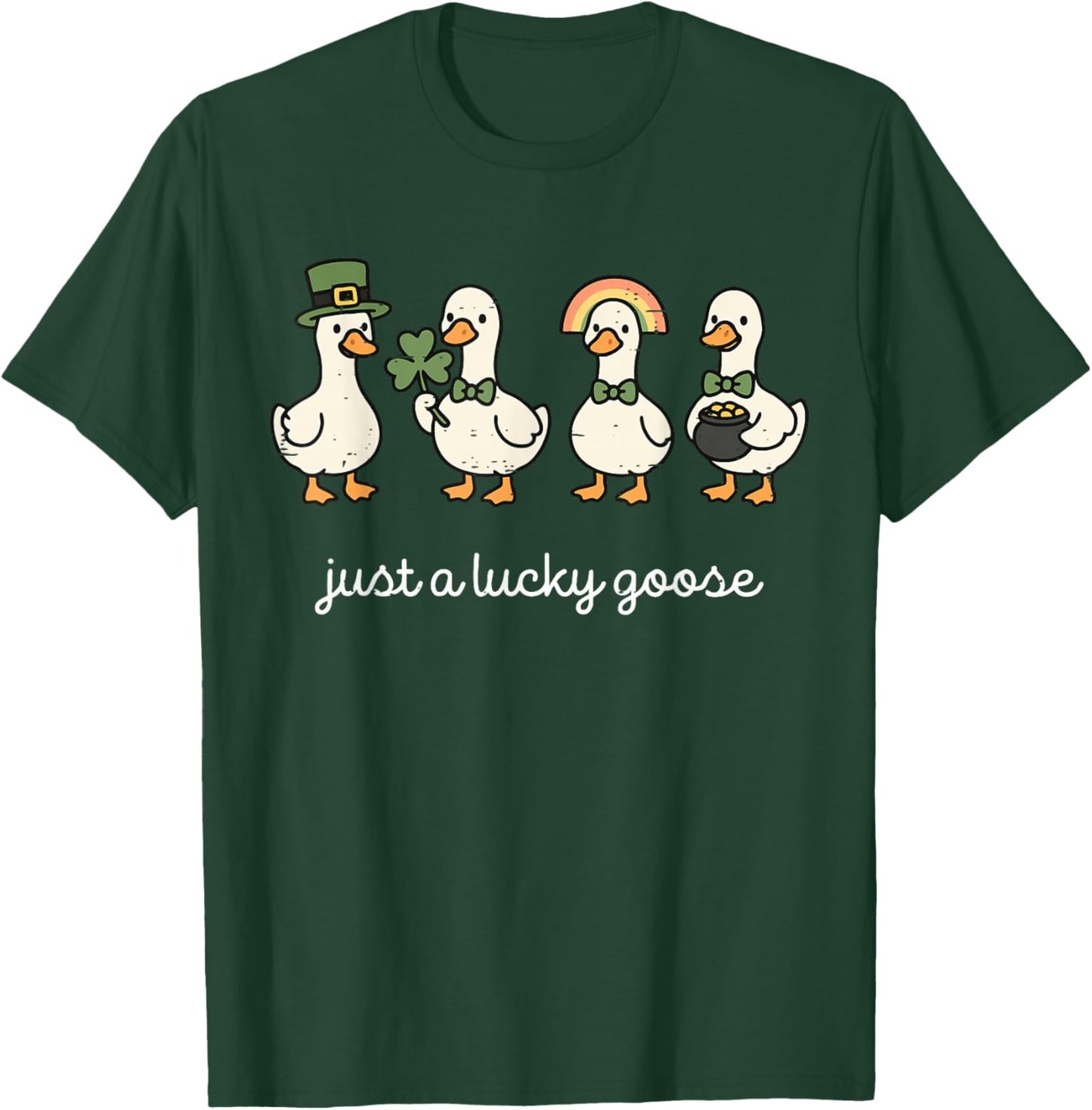 Funny Just A Lucky Goose St Patricks Day Cute Duck Shamrock T-Shirt - T-Shirt | Forest