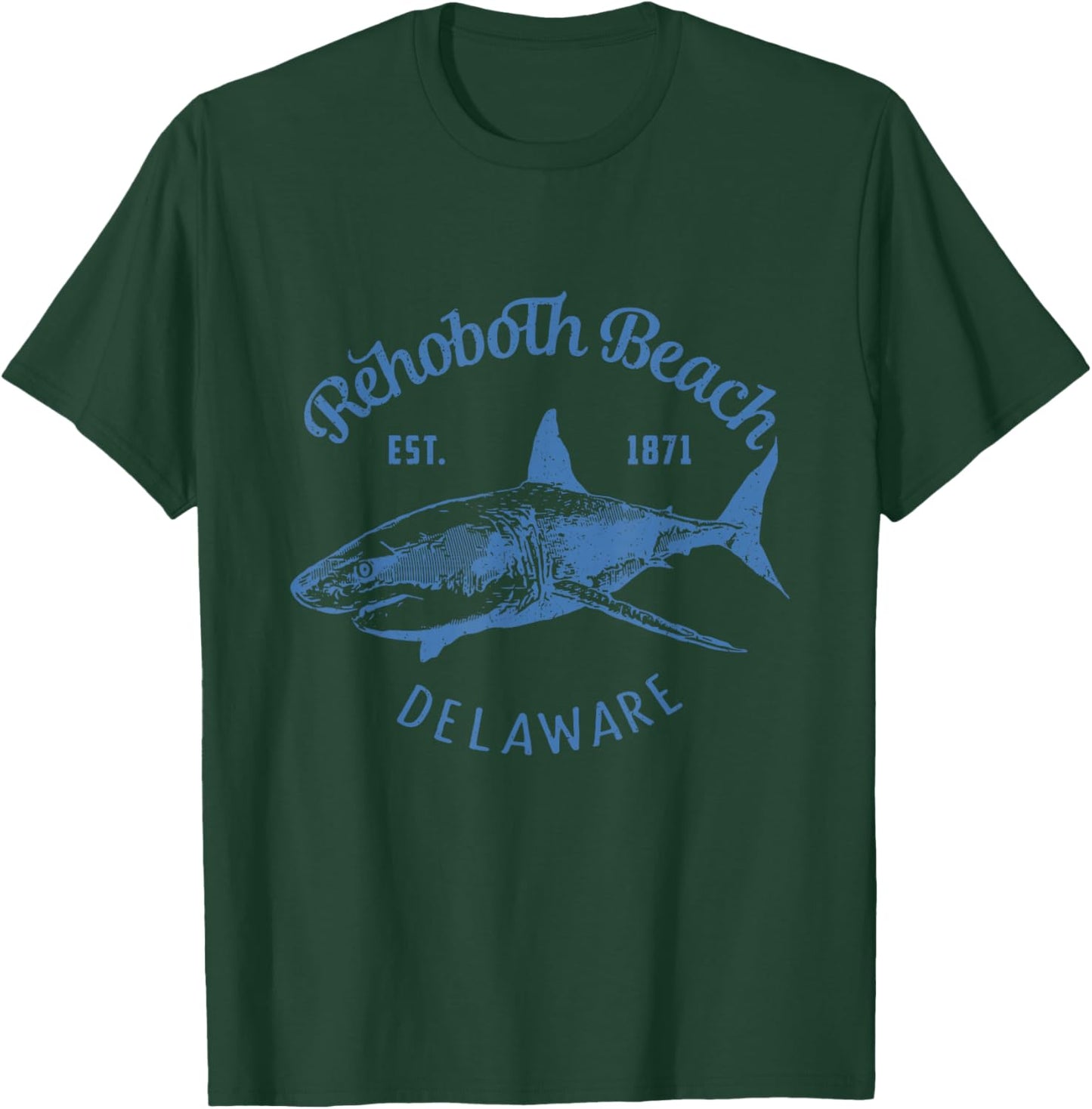 Rehoboth Beach Delaware Shark and Vintage Lettering Design T-Shirt - T-Shirt | Forest