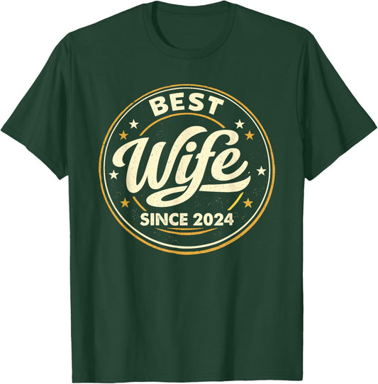Vintage Badge Best Wife Since 2024 2nd Wedding Anniversary T-Shirt - T-Shirt | Forest