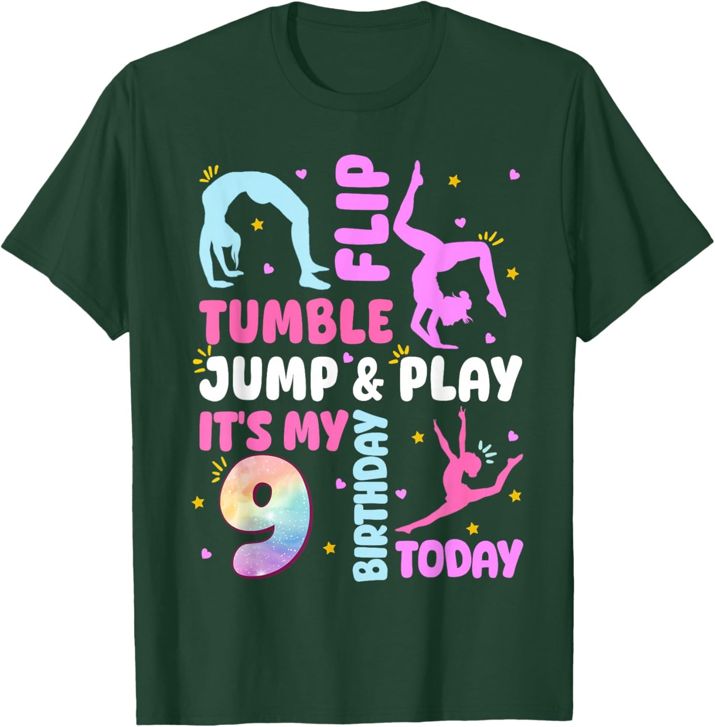 Kids 9 Year Old Bday Gymnast 9th Gymnastics Birthday Girl T-Shirt - T-Shirt | Forest