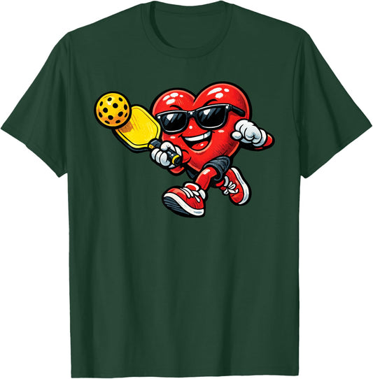 Heart Playing Pickleball Lover Valentines Day Funny Heart T-Shirt - T-Shirt | Forest