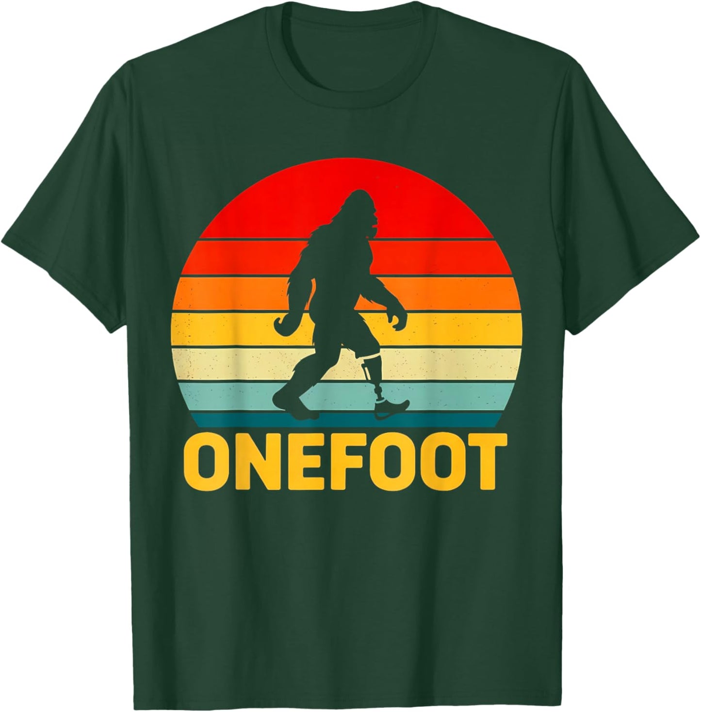 Funny Bigfoot Onefoot Leg Amputee Recovery Retro Sunset T-Shirt - T-Shirt | Forest