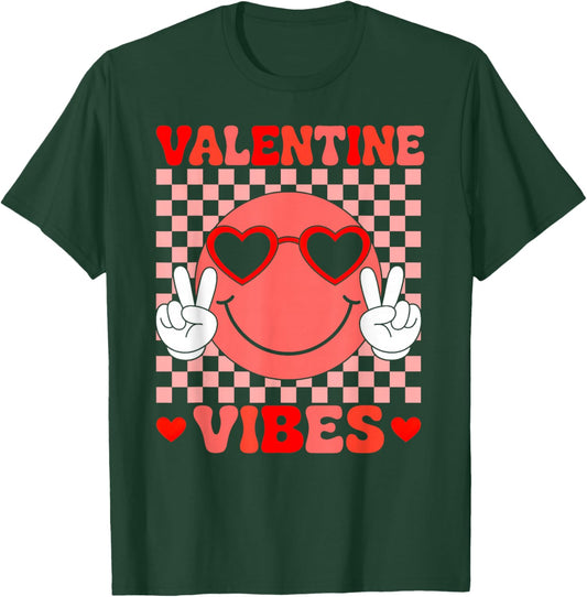Valentine Vibes Retro Smile Valentines Day Boys Girls Kids T-Shirt - T-Shirt | Forest