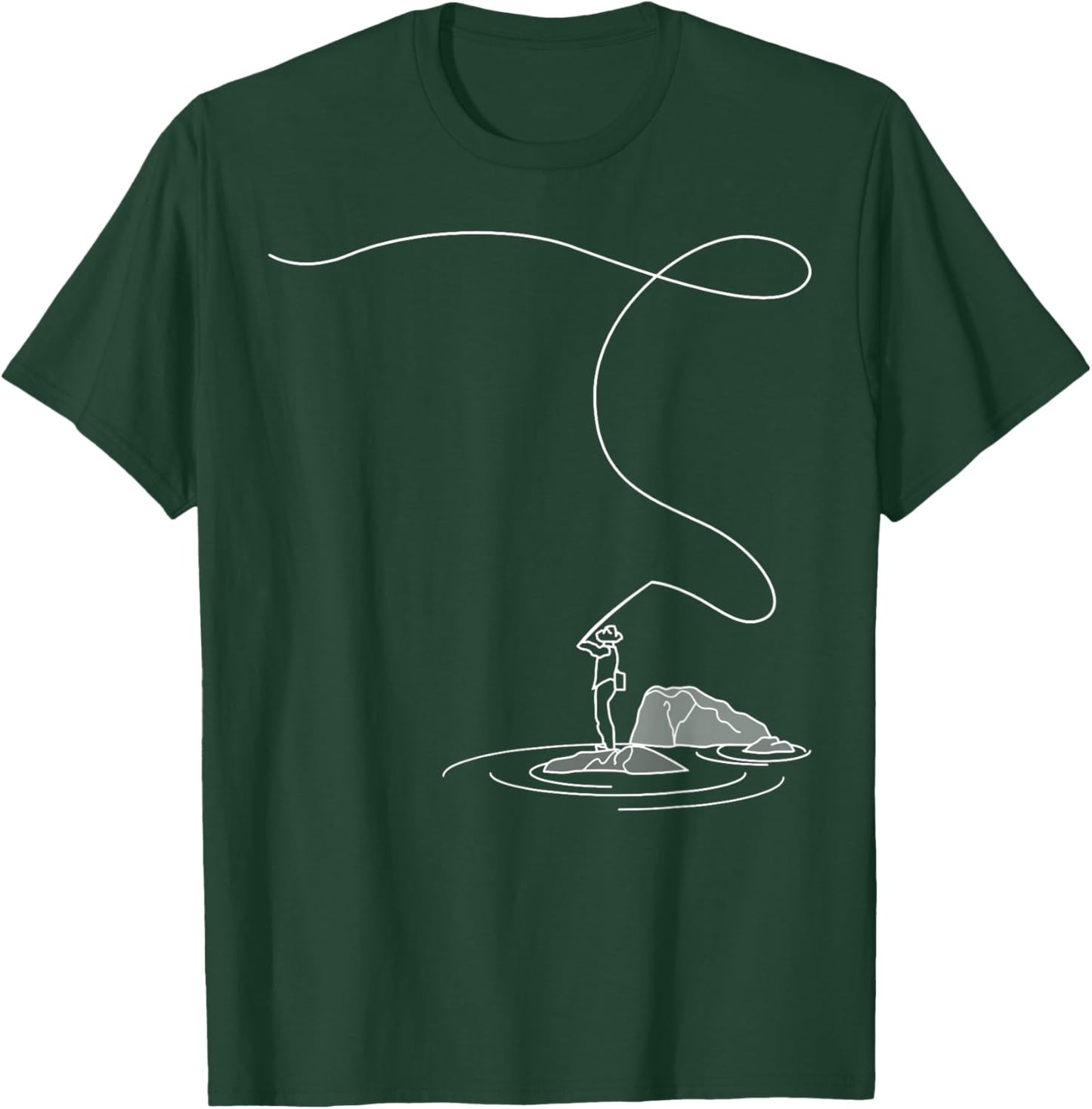 Fly Fishing Lover Line Art Fishrod Fly Rod Angling Fisherman T-Shirt - T-Shirt | Forest
