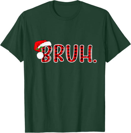 Bruh Funny Christmas Red Plaid Teens Boys Kids Xmas Pajamas T-Shirt - T-Shirt | Forest