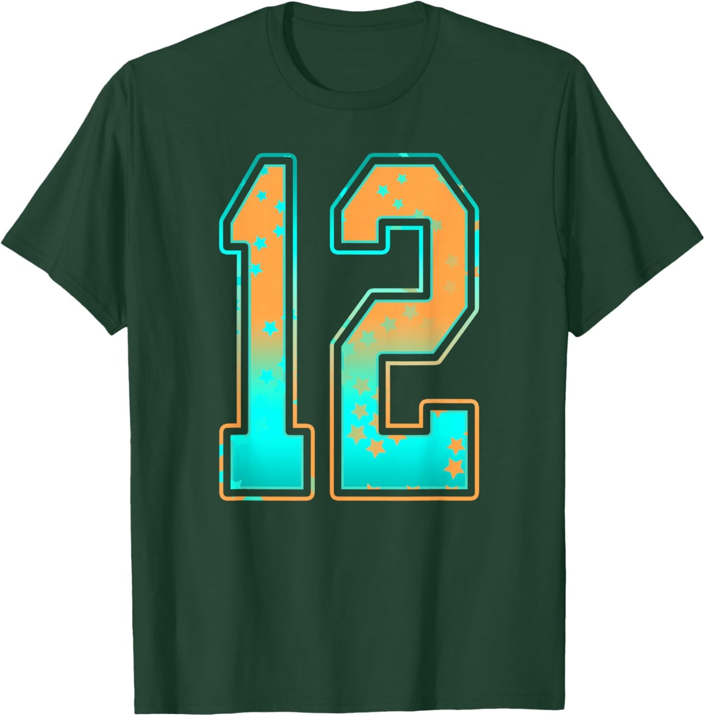 Mint Green Teal Orange Number 12 Jersey Player Uniform #12 T-Shirt - T-Shirt | Forest