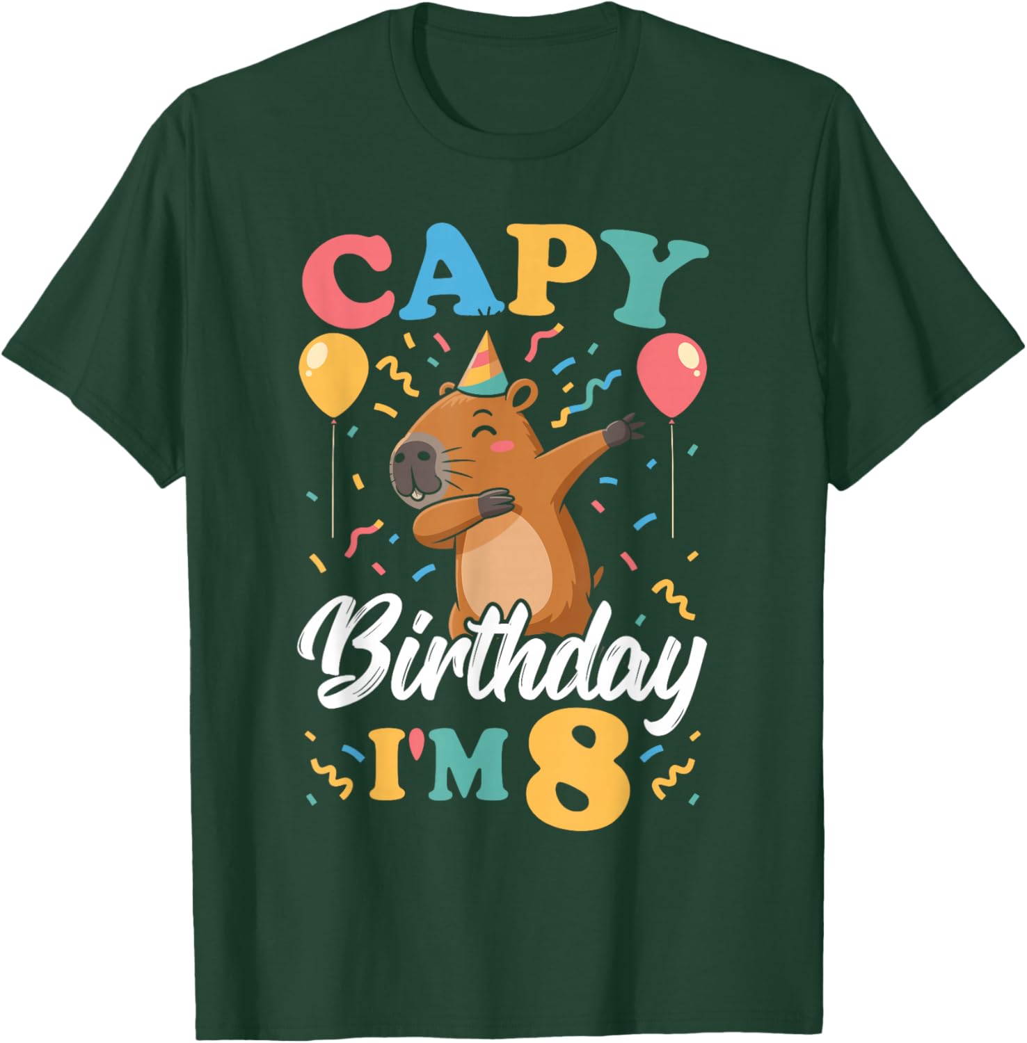Capy Birthday I'm 8 Birthday Boy Dabbing Capybara T-Shirt - T-Shirt | Forest