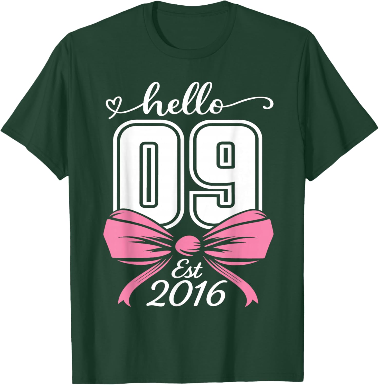 Hello Nine Est 2016 Coquette Bow 9th Birthday Girl T-Shirt - T-Shirt | Forest