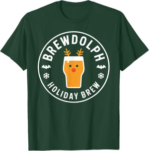 Brewdolph Holiday Brew Christmas Reindeer Beer T-Shirt - T-Shirt | Forest