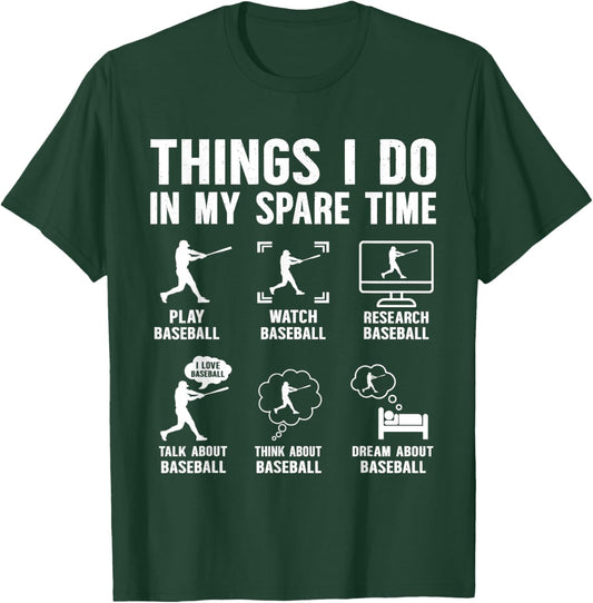 Things I Do in My Spare Time Baseball Lovers Funny Kids Boys T-Shirt - T-Shirt | Forest