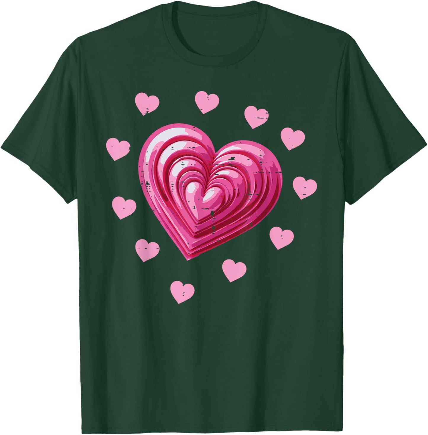 Valentines Day Pink Hearts Cute Love Girls Kids Youth Women T-Shirt - T-Shirt | Forest