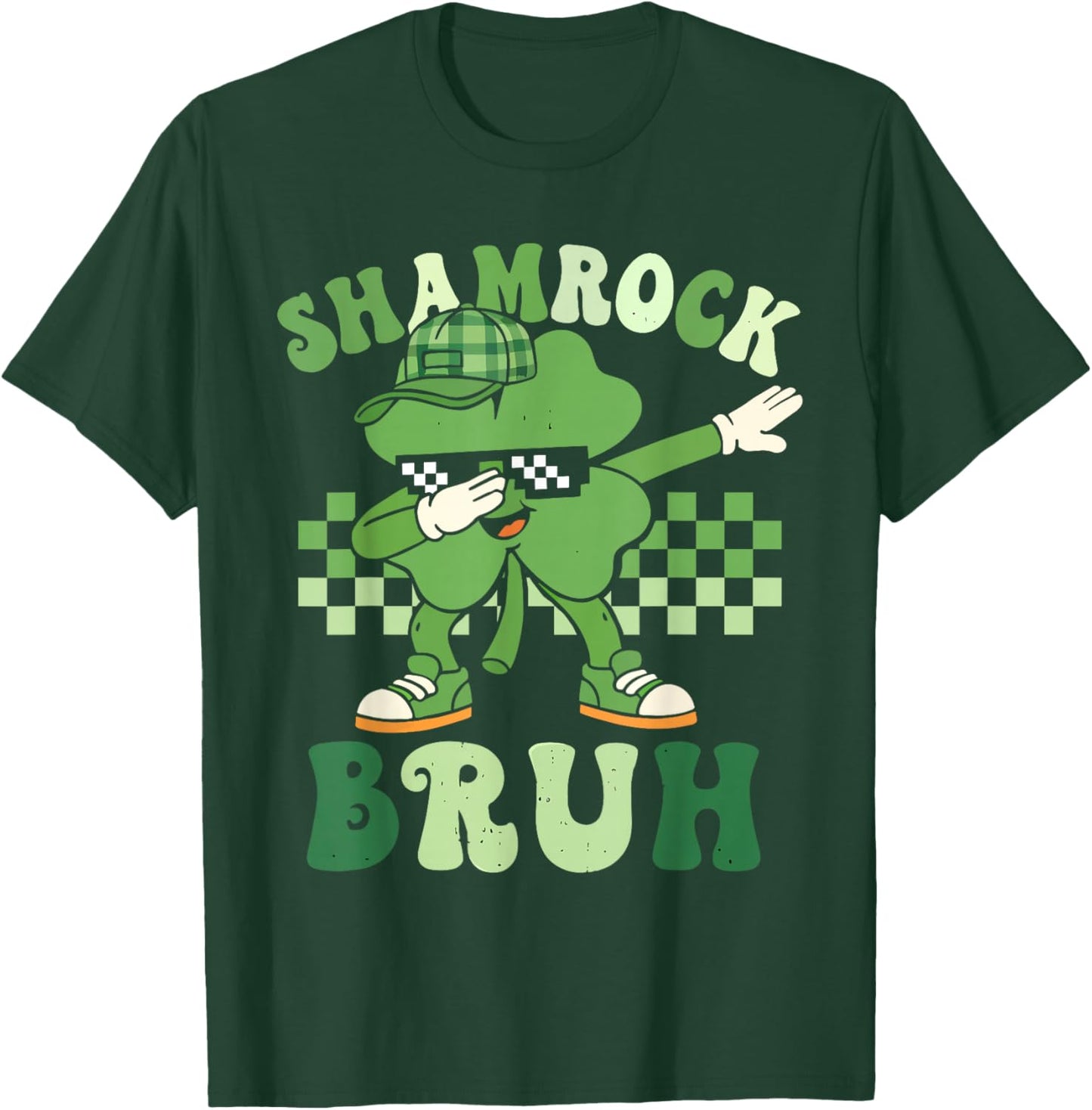 St Patricks Day Shamrock Bruh Dabbing Clover Boys Kids T-Shirt - T-Shirt | Forest
