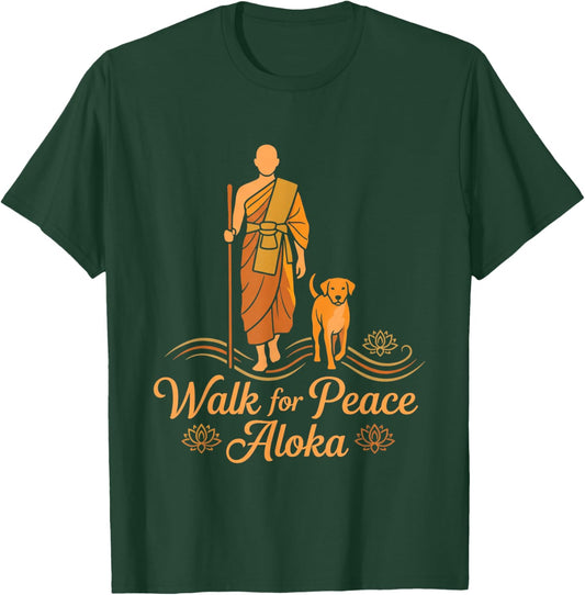 Walk for Peace Monks with Aloka Dog Monks Minimalist Zen T-Shirt - T-Shirt | Forest
