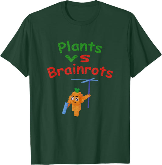 Plants vs Brainrots Funny Mr Carrot Gamer T-Shirt - T-Shirt | Forest