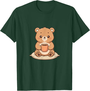 Cute Bear with Coffee Cup Cozy Morning T-Shirt - T-Shirt | Forest