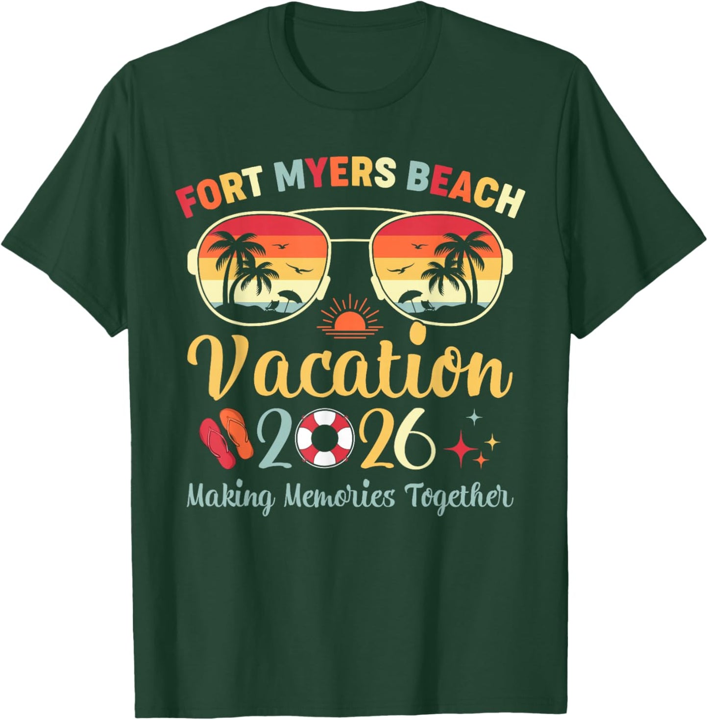 Fort Myers Beach FL Vacation 2026 Family Trip Summer Vibes T-Shirt - T-Shirt | Forest
