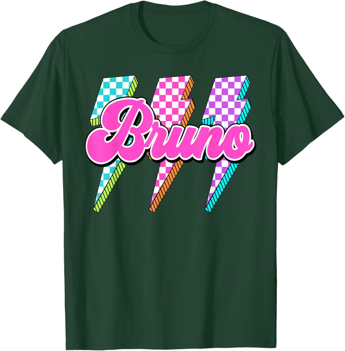 Bruno Checkered Bolt I Love Bruno Groovy 70's 80's Vintage T-Shirt - T-Shirt | Forest