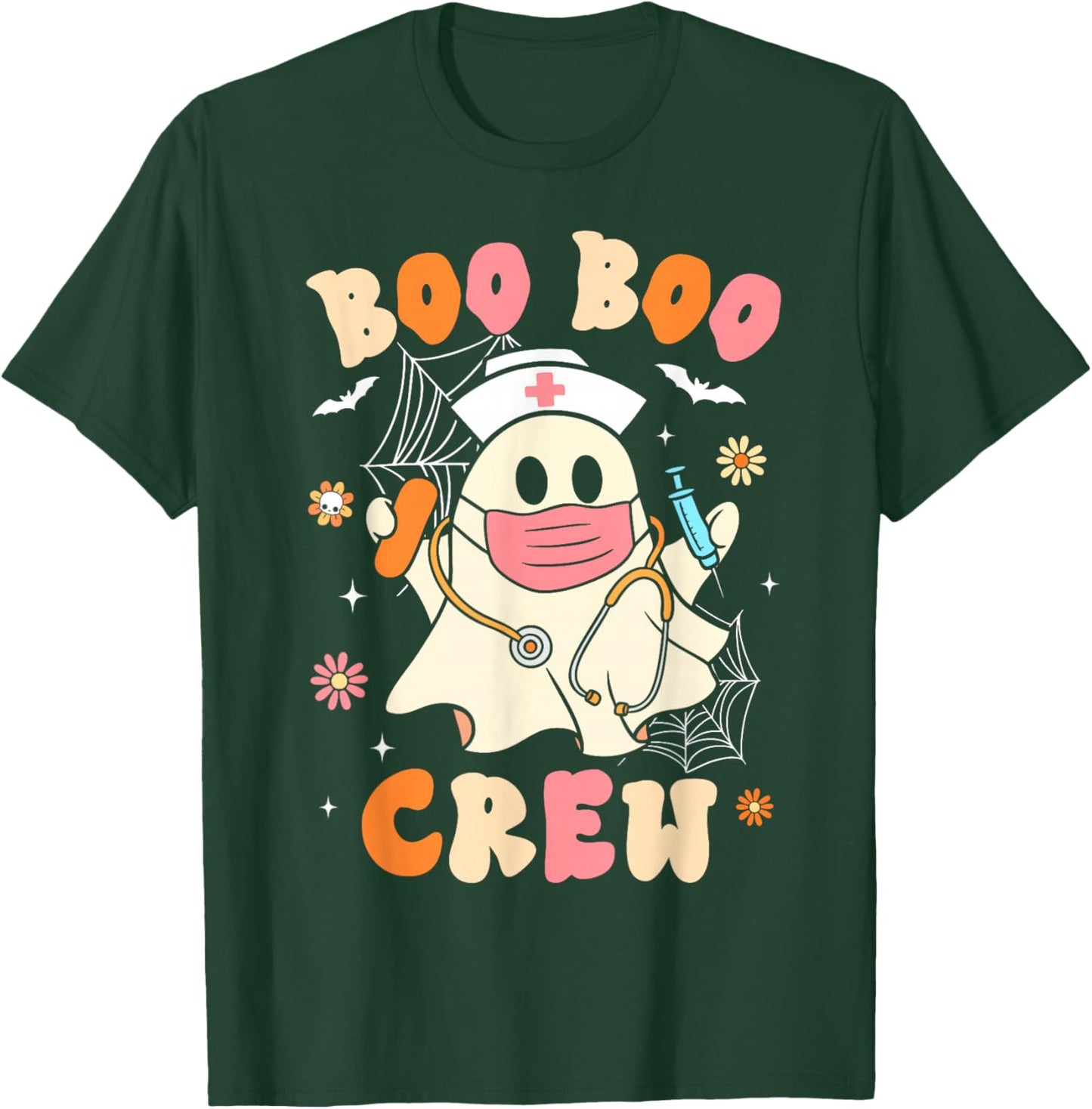 Groovy Boo Boo Crew Nurse Halloween Cute Ghost Women Girls T-Shirt - T-Shirt | Forest