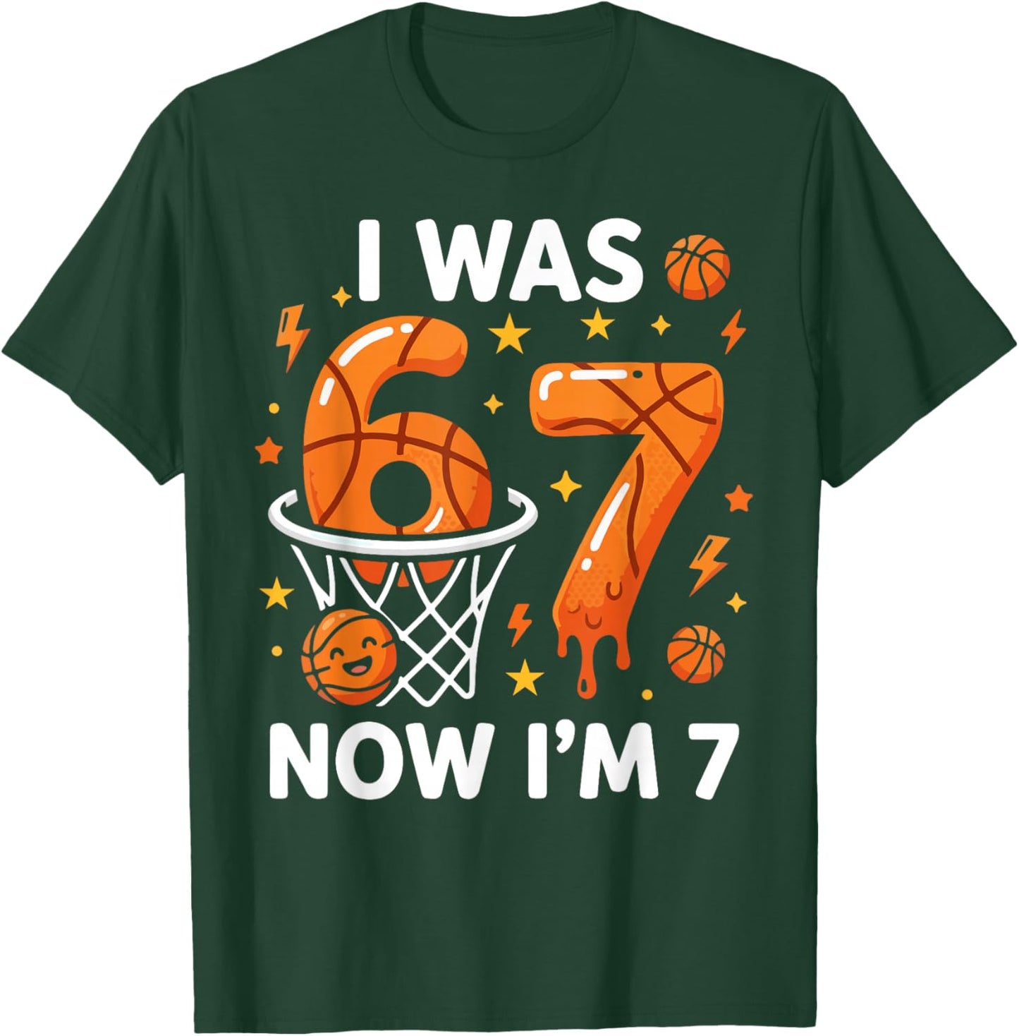 I was 6 Now I'm 7 Funny Basketball 7th Birthday Party Boys T-Shirt - T-Shirt | Forest