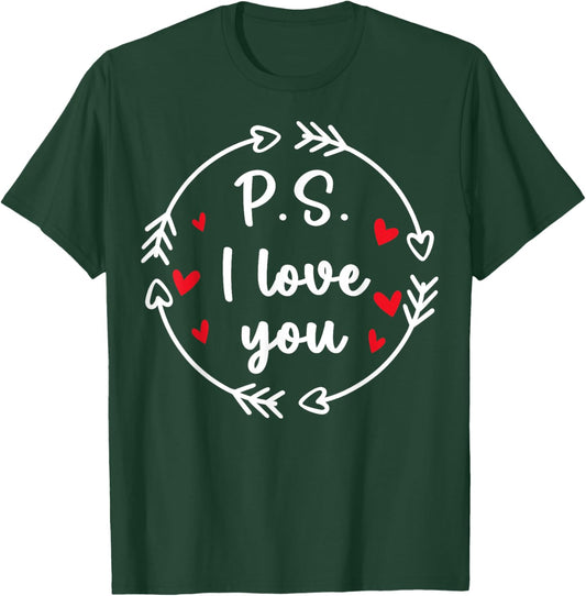 PS I Love You Day Valentine's Day Purple Heart Women Men Kid T-Shirt - T-Shirt | Forest