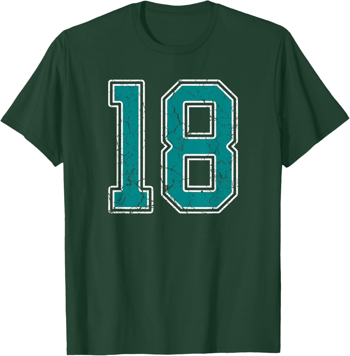Teal and White Number 18 Jersey Player Uniform #18 Fan T-Shirt - T-Shirt | Forest