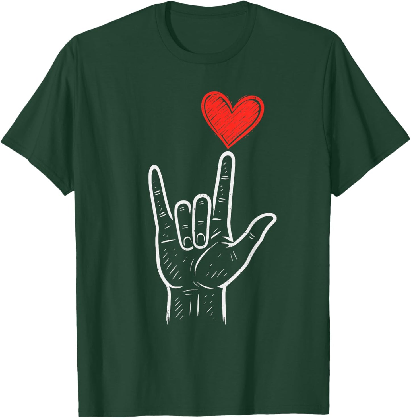 ASL Love Hand Sign Heart Valentines Day Kids T-Shirt - T-Shirt | Forest