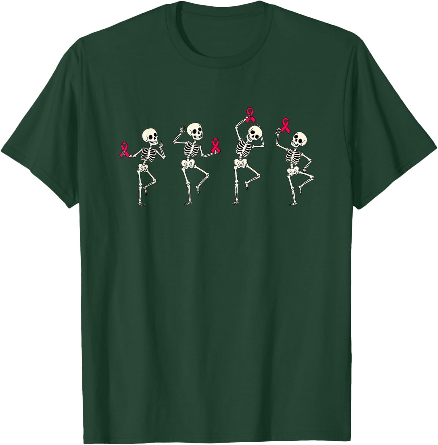 Funny Dancing Skeletons Pink Ribbon Awareness Halloween T-Shirt - T-Shirt | Forest
