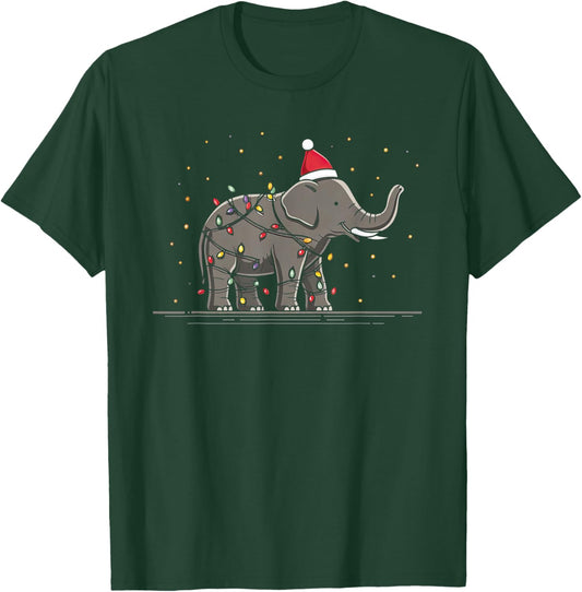 Funny Elephant Christmas Graphics Animal Lights Lover T-Shirt - T-Shirt | Forest