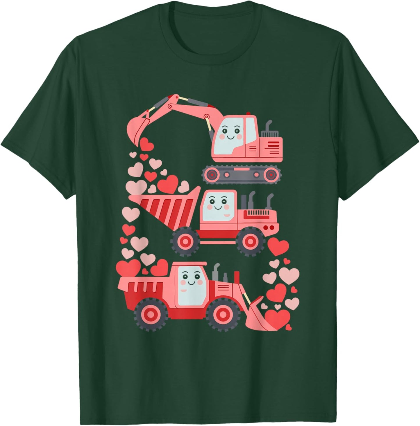 Kids Valentines Excavator Truck Valentine Boys Toddler T-Shirt - T-Shirt | Forest