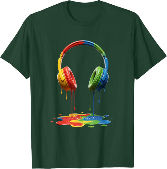 Colorful Dripping Headphones Gaming Art Rainbow Gamer Decor T-Shirt - T-Shirt | Forest