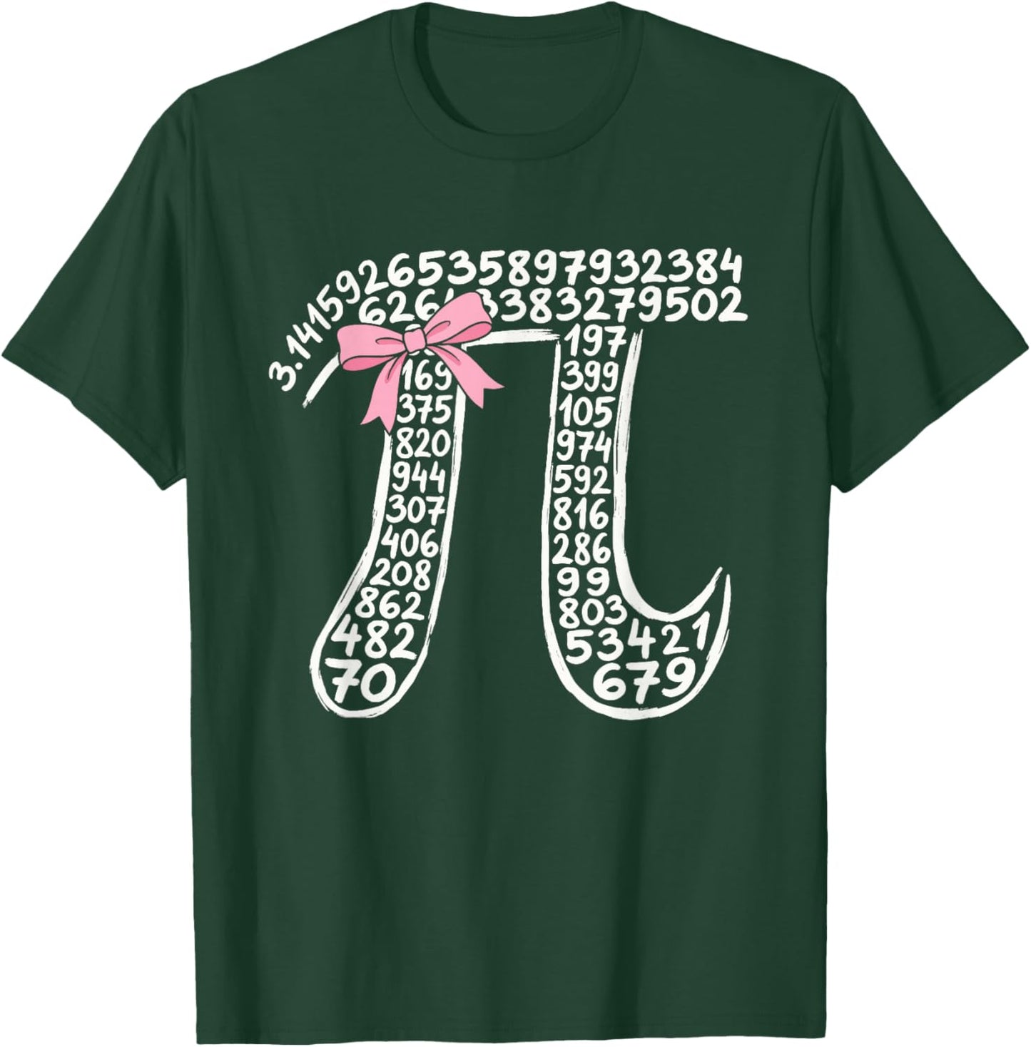3.14 Digits of Pi Day Women Nerdy Girls Bow Math Lovers T-Shirt - T-Shirt | Forest