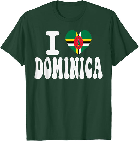 I Love Dominica Heart Flag Retro Travel Souvenir T-Shirt - T-Shirt | Forest