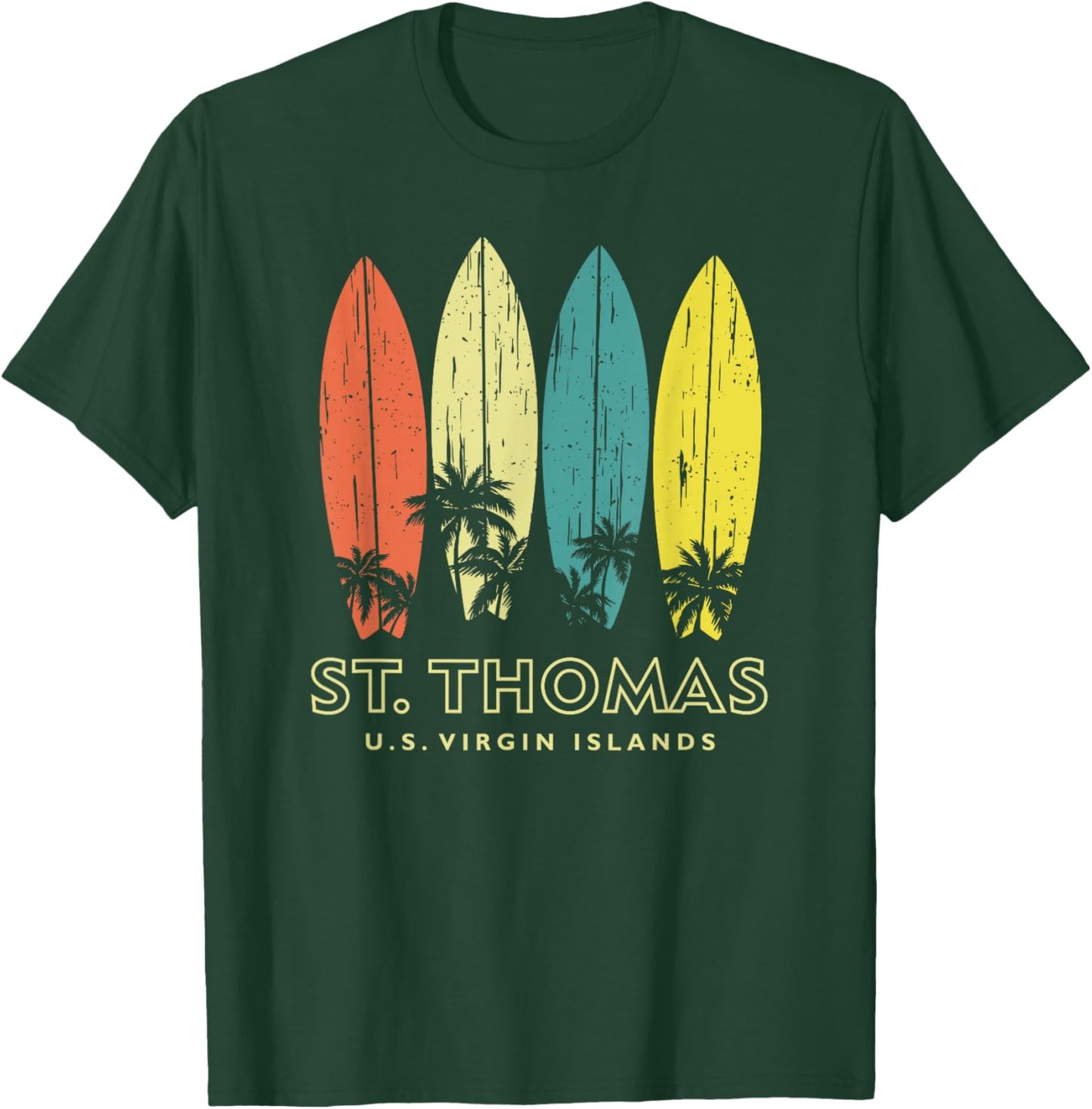 St Thomas Retro Surfboards Vintage Boys Girls Souvenir T-Shirt - T-Shirt | Forest