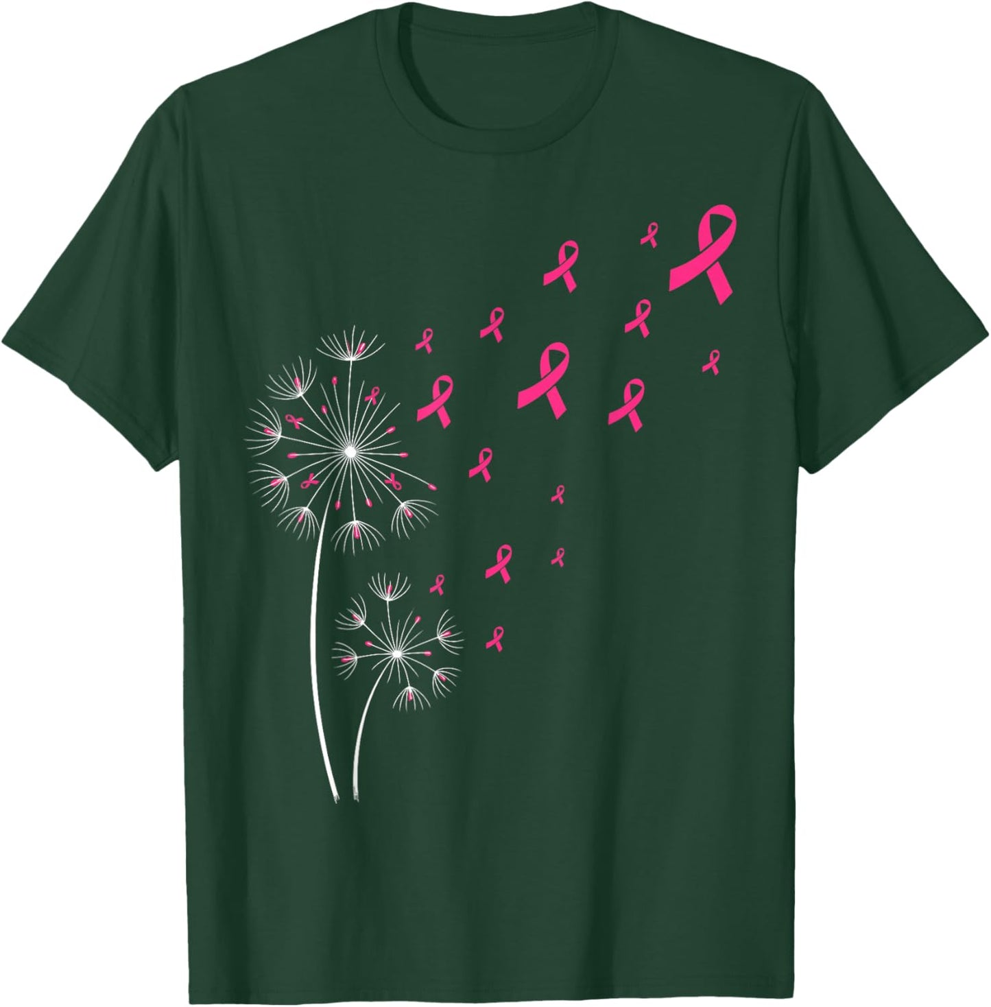Pink Ribbon Dandelion Breast Cancer Awareness Women T-Shirt - T-Shirt | Forest