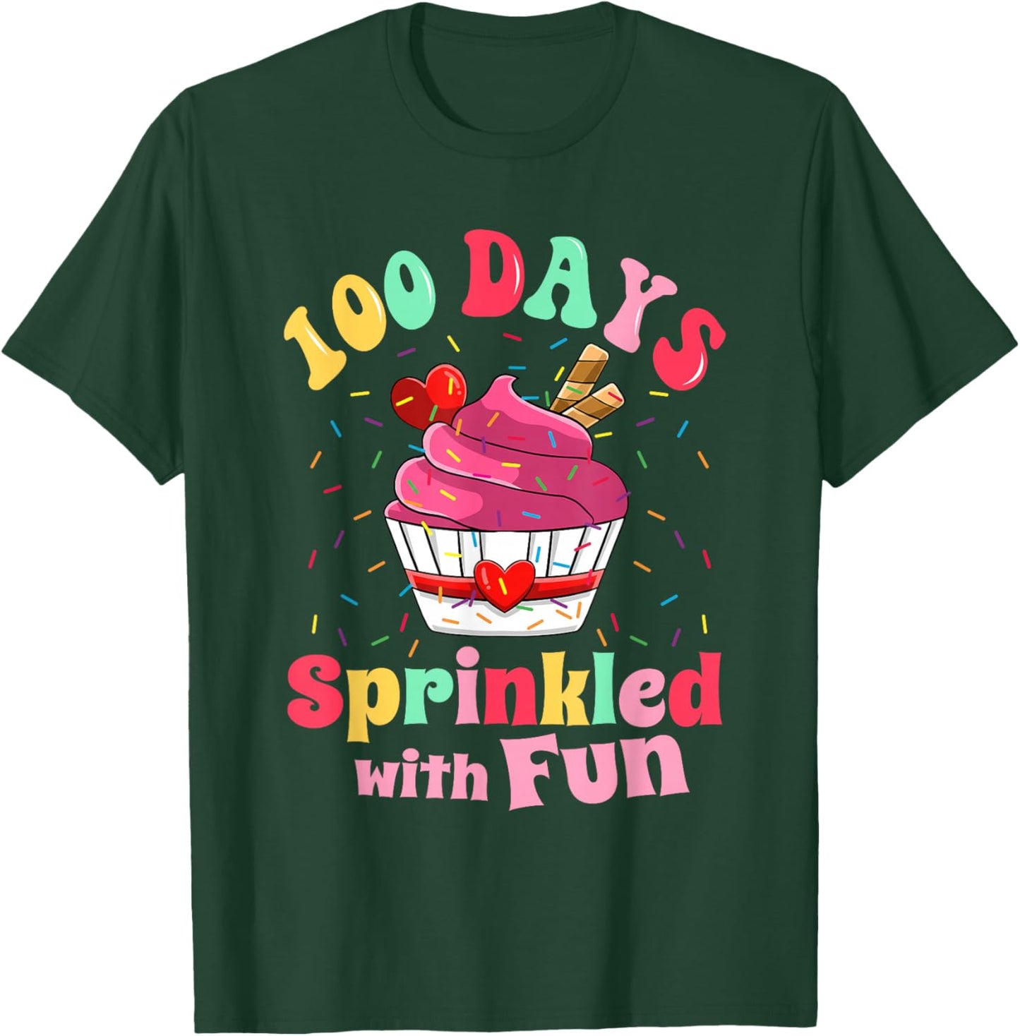 100 Days Sprinkled with Fun Cupcake 100th Day of School Kids T-Shirt - T-Shirt | Forest
