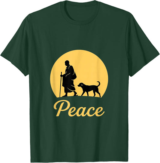 Walk for Peace Monks with Aloka Dog Monks Minimalist Zen T-Shirt - T-Shirt | Forest