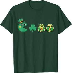 St Patricks Day Eating 67 Shamrock Retro Gamer Men Boys Kids T-Shirt - T-Shirt | Forest