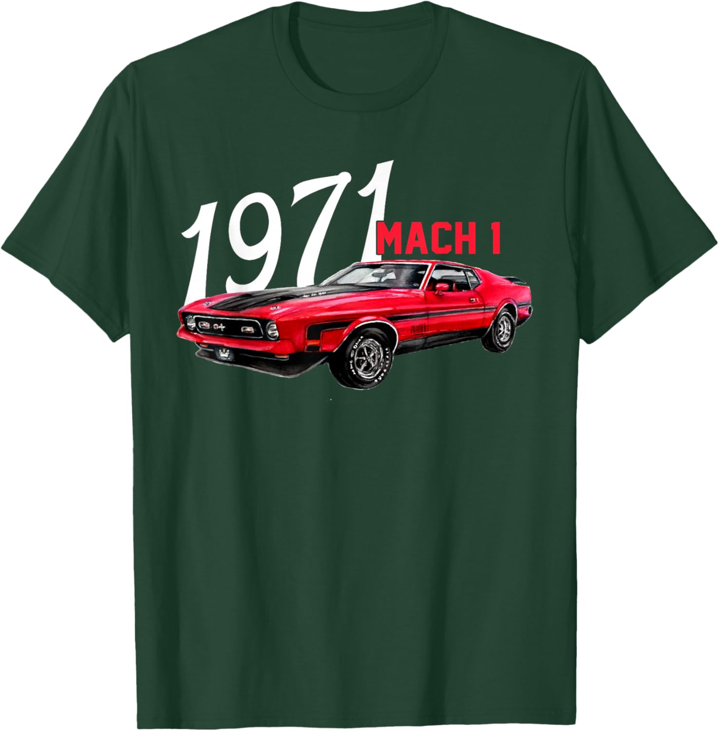 1971 71 Mach 1 Classic Vintage Old Car USA Flag T-Shirt - T-Shirt | Forest