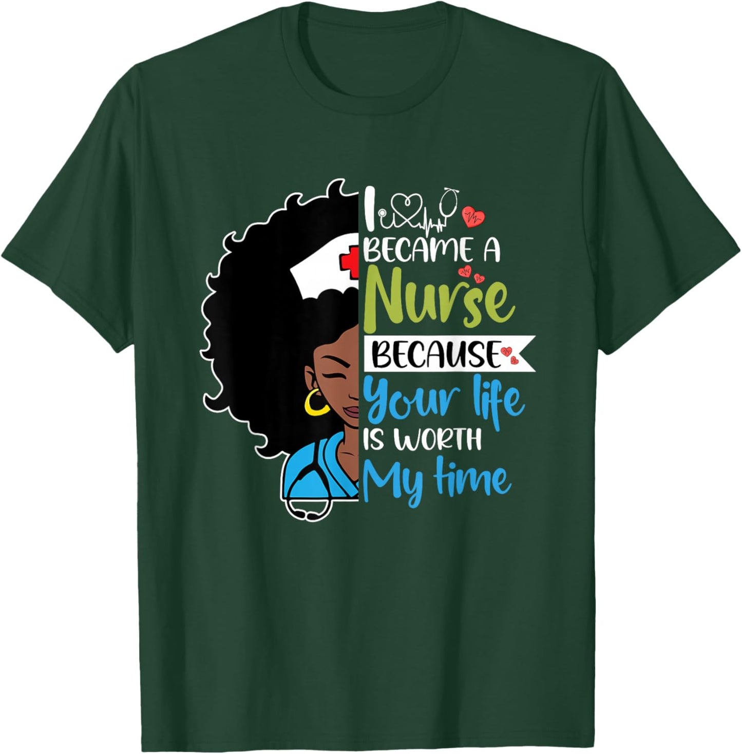 Black Woman Nurse Black History Month Nursing Scrub T-Shirt - T-Shirt | Forest