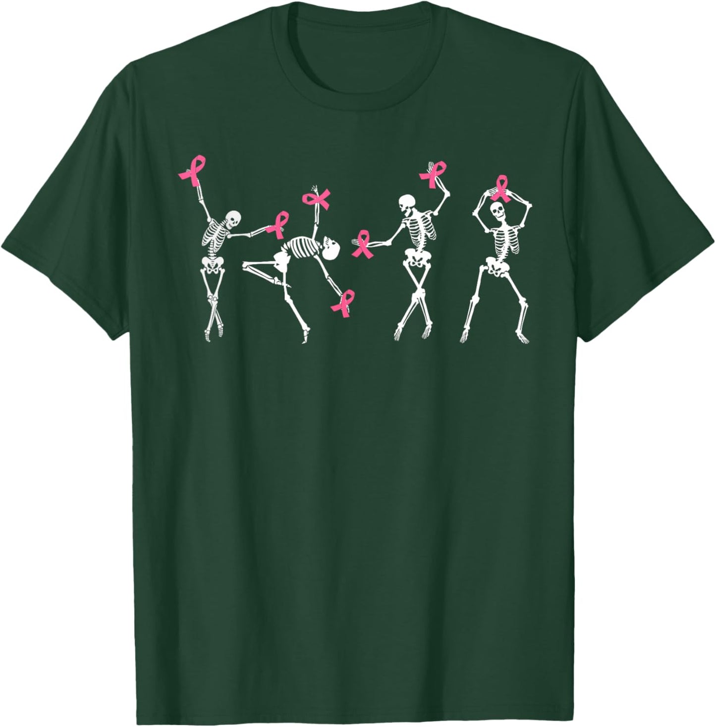 Skeleton Dancing Pink Ribbon Breast Cancer Awareness Support T-Shirt - T-Shirt | Forest