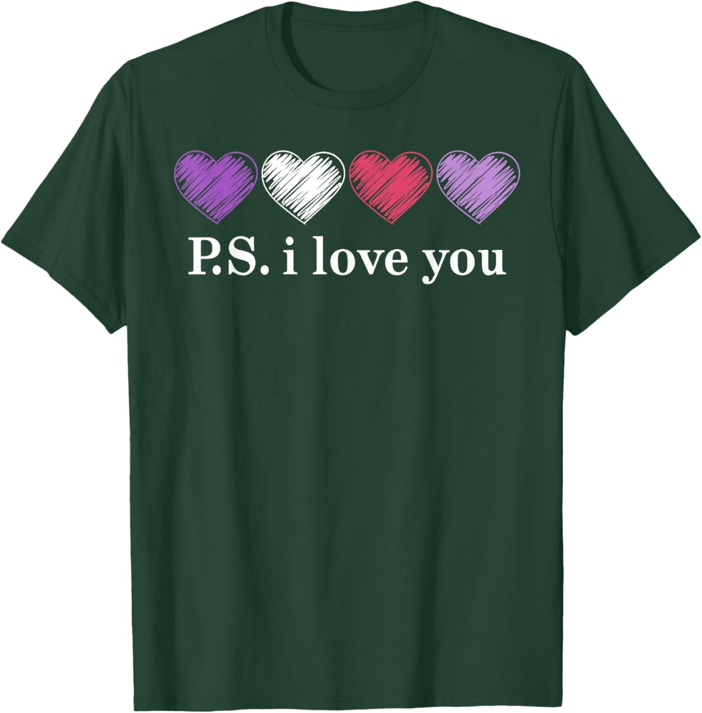 PS I Love You Day Valentine's Day Purple Heart Women Men Kid T-Shirt - T-Shirt | Forest