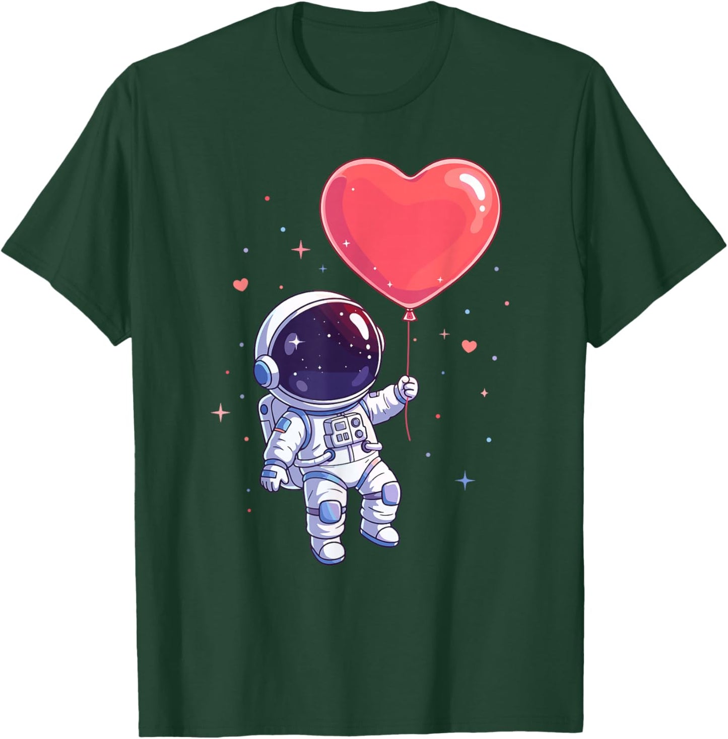 Kawaii Astronaut Heart Balloon Love in Space Valentines Day T-Shirt - T-Shirt | Forest