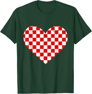 Girls Valentines Heart Silhouette Checkerboard Retro T-Shirt - T-Shirt | Forest