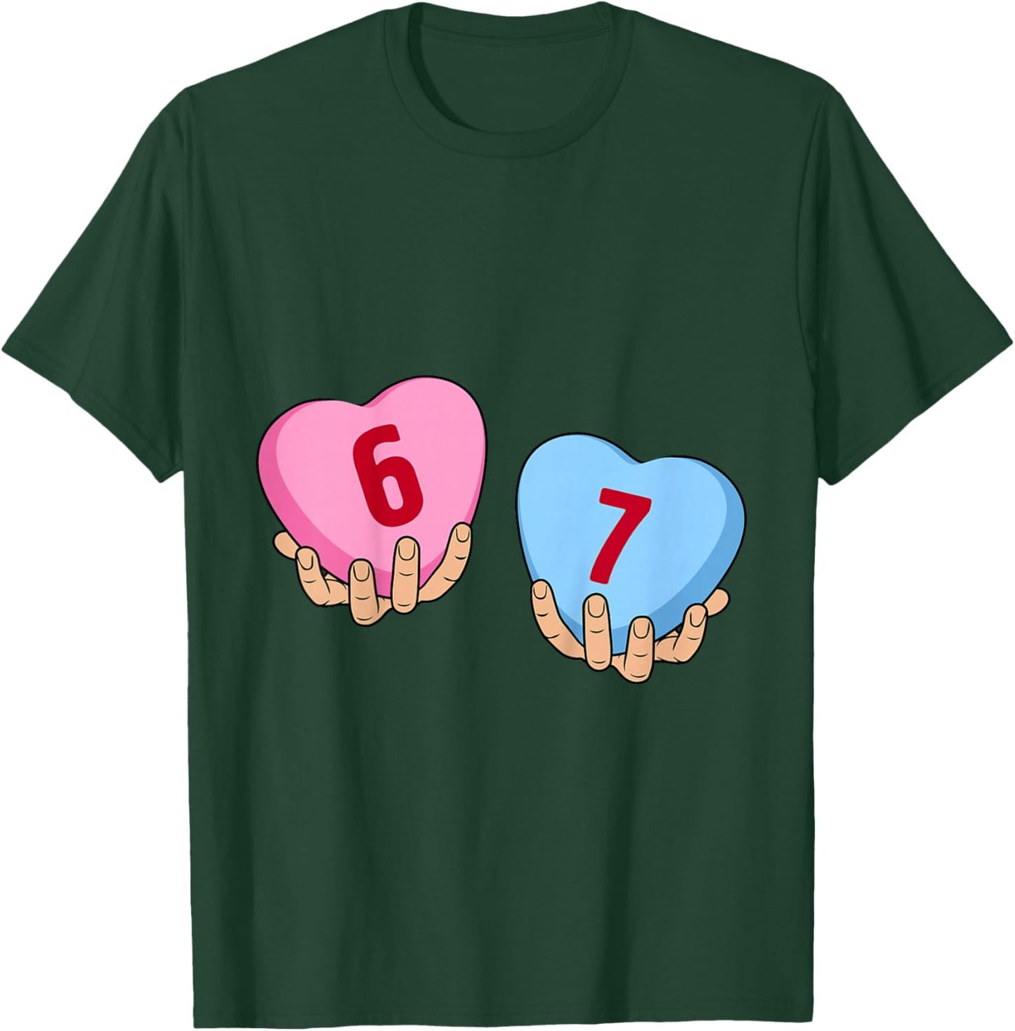 Kids Hands Holding 6 7 Hearts Funny Valentine's Day Giant Candy T-Shirt - T-Shirt | Forest