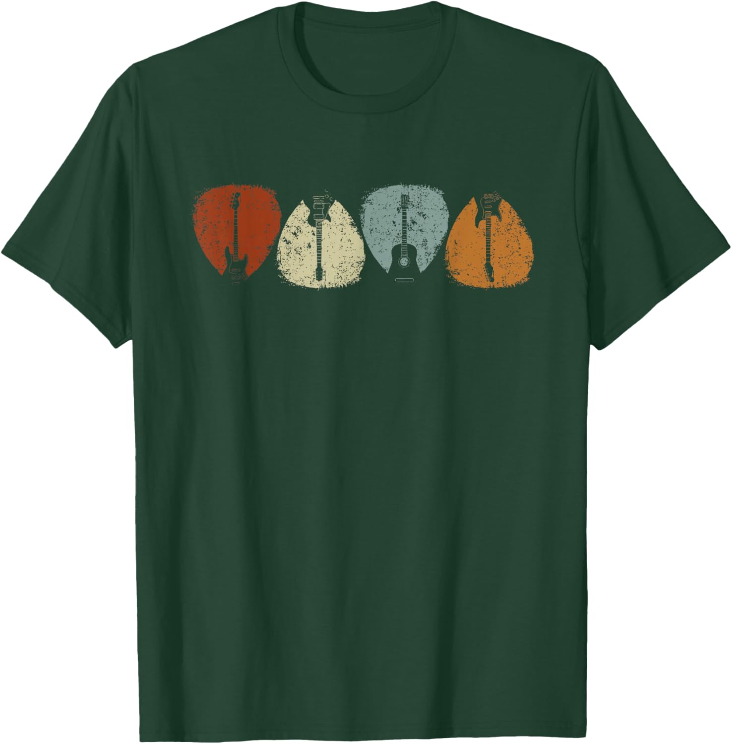 Vintage Guitar Pick Rock Star Guitarist Music Electric Bass T-Shirt - T-Shirt | Forest